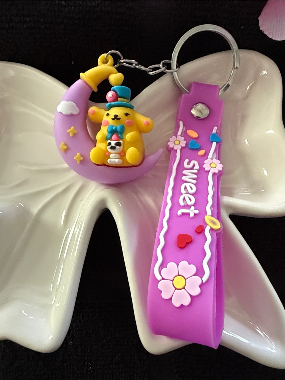 Sweet Purple Moon Puppy Silicone Keychain for Kids